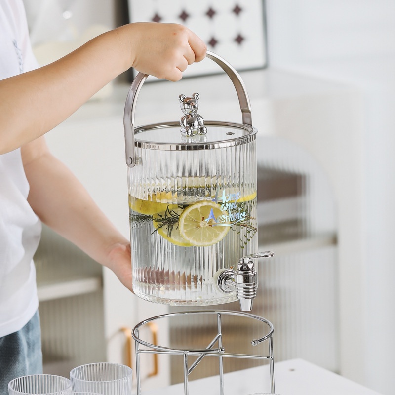Bộ bình cốc uống nước Acrylic nắp gấu pha trà lạnh kèm kệ và khay lót hứng nước