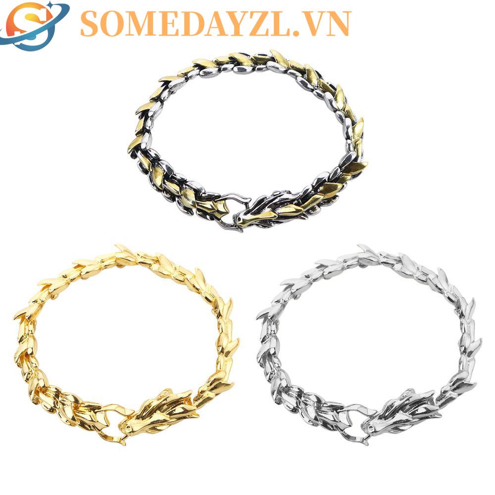 SOMEDAYZL Vòng Tay Dây Xích Hình Rồng Bằng Bạc Phong Cách Punk Cá Tính Cho Nam