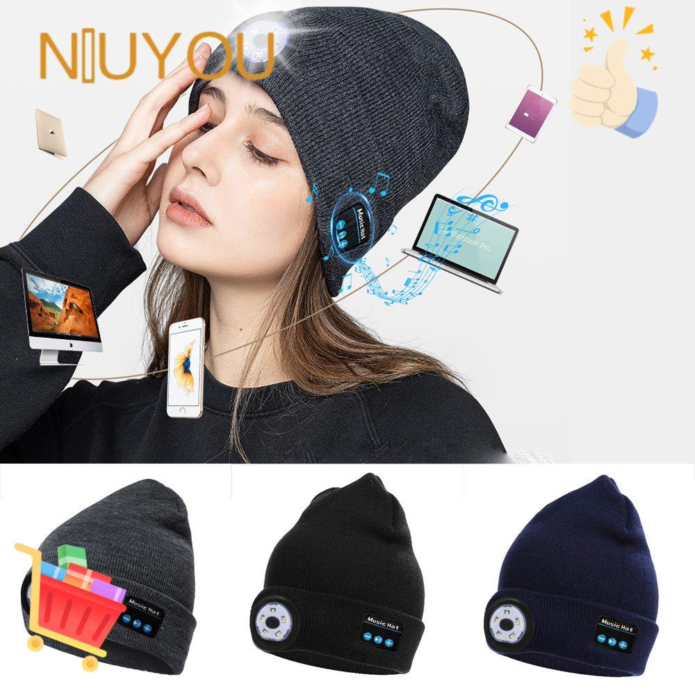 NIUYOU Mũ Len Beanie Không Vành Tích Hợp Đèn LED Màu Đỏ Và Xanh Dương Phát Nhạc