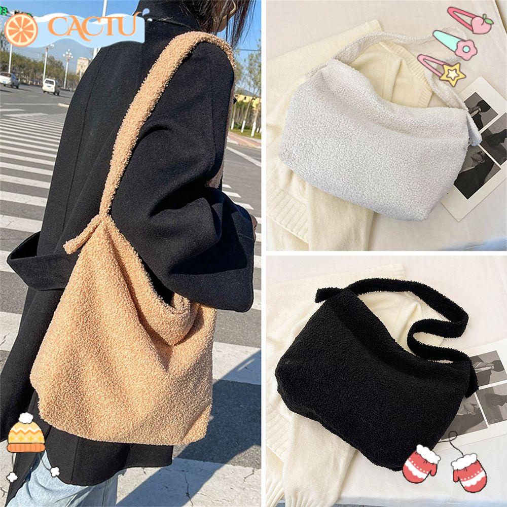 CACTU Túi Xách Đeo Vai Cỡ Lớn Phối Lông Nhung Dễ Thương Xinh Xắn