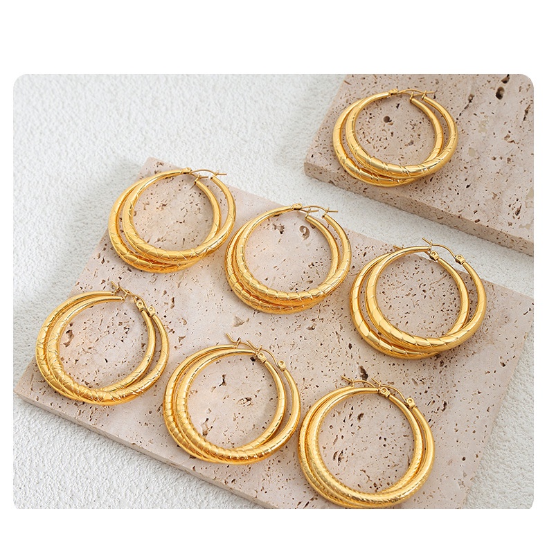 Bông Tai Thép Titan Mạ Vàng 18k Cao Cấp Không Phai Màu Phong Cách Hồng Kông Retro Cá Tính