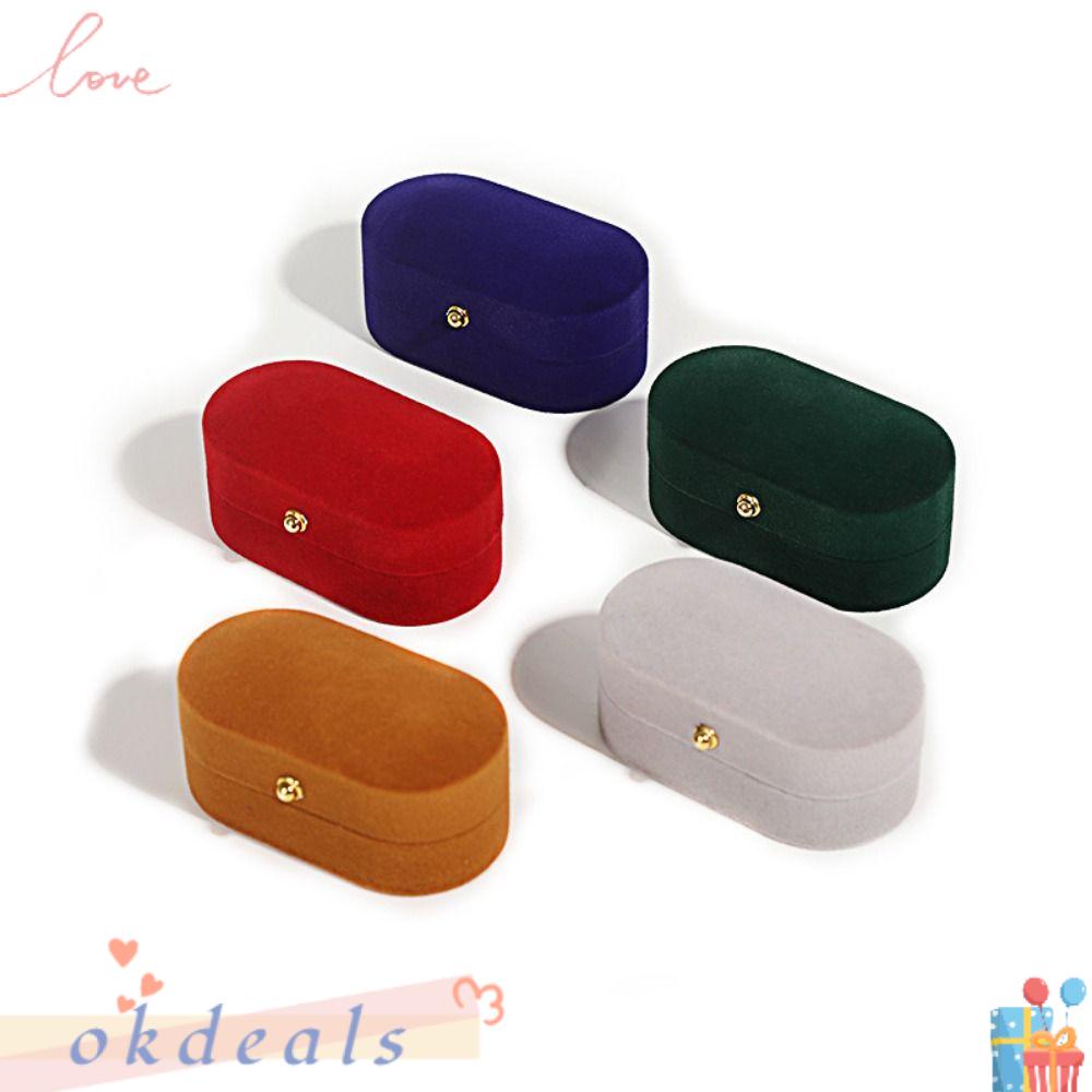 OKDEALS Hộp Đựng Trang Sức Bằng Nhung Hình Oval Siêu Bền Tiện Dụng Cho Cặp Đôi