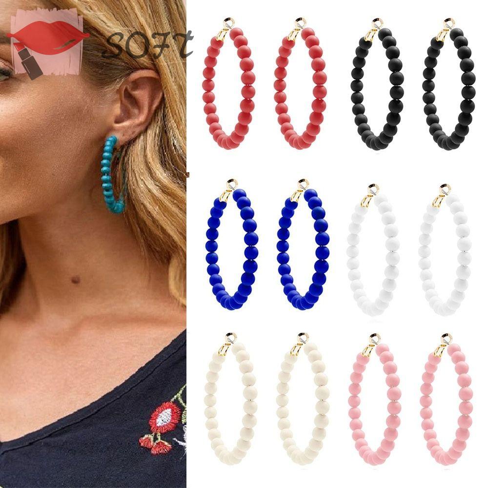 SOFTNESS Bông Tai Xỏ Hạt Acrylic Thủ Công Dáng Thả Phong Cách Bohemian Sáng Tạo Cho Nữ