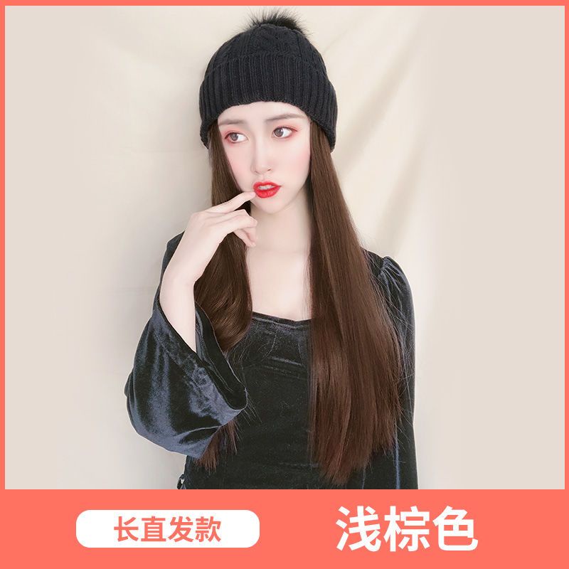 Mới Mũ Len Kèm Tóc Giả Dài Thẳng Thời Trang Thu Đông Cho Nữ