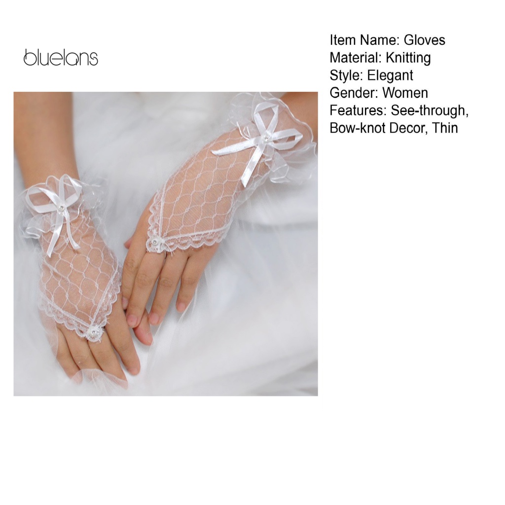 1 Đôi Găng Tay Ren Hở Ngón Đính Nơ Mềm Mại Phong Cách Vintage Cho Cô Dâu