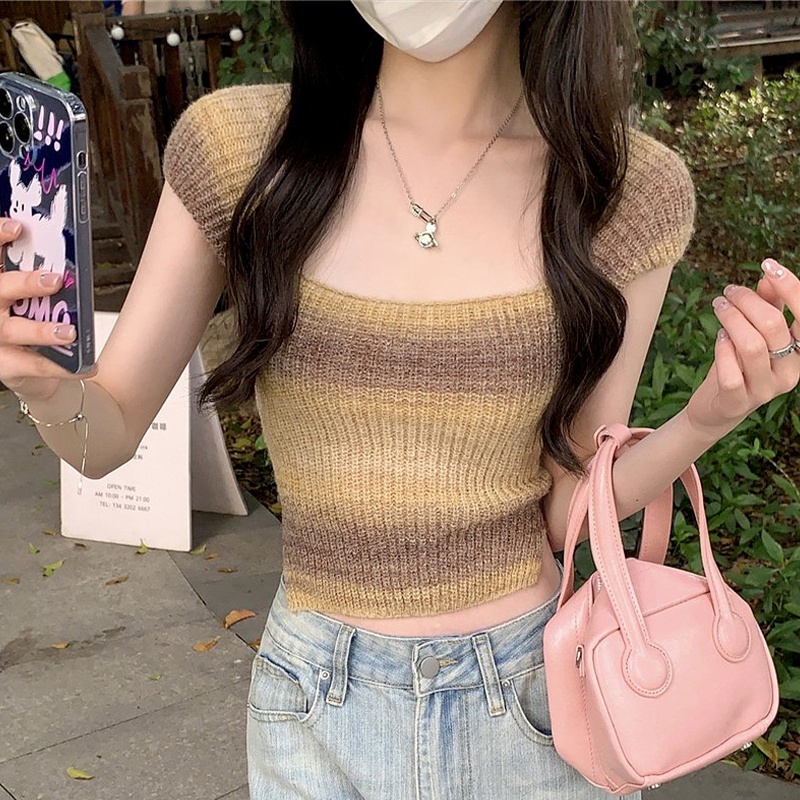 Áo Thun Tay Ngắn Dáng Ôm Trễ Vai Mẫu Mới 2023 Phong Cách Mỹ Cho Nữ