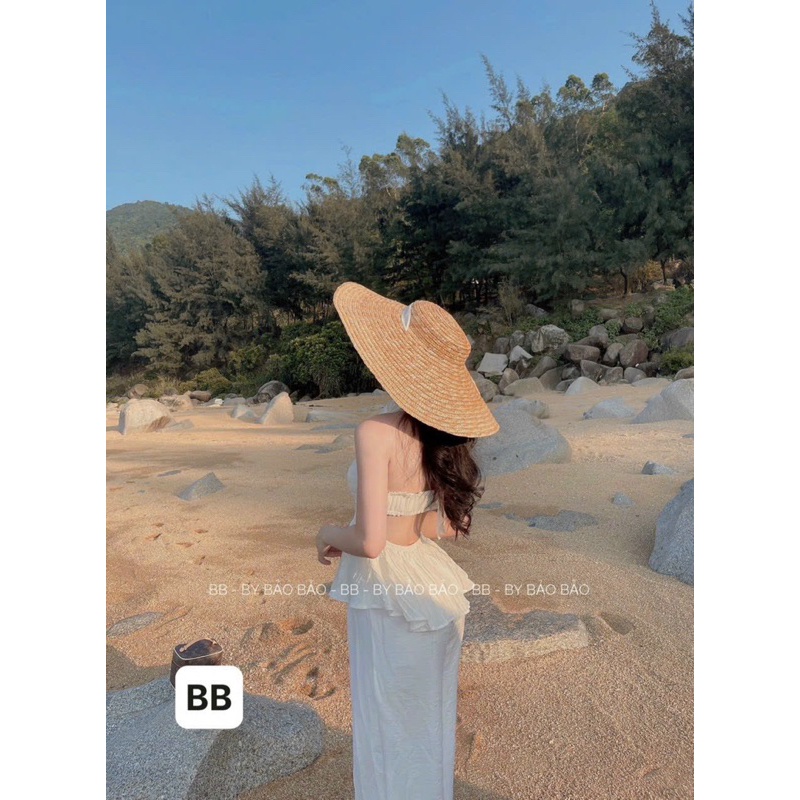 Set Bộ Đũi Lạnh Áo Yếm Nhún Cúp Hở Lửng Bảng Ngang Xoè + Quần Ông Xuông alohashop91