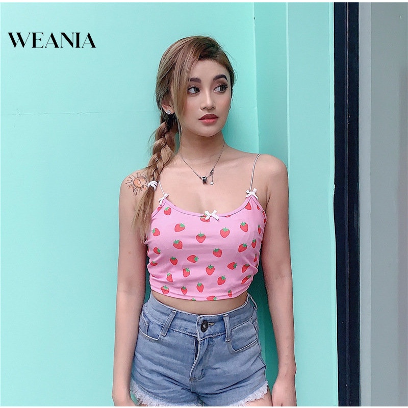 Áo Tank Top In Họa Tiết Dâu Tây Ngọt Ngào Thời Trang Mùa Hè Cho Bạn Gái