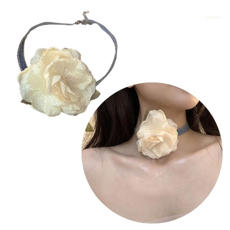 Vòng Cổ Choker Bằng Vải Họa Tiết Hoa Thời Trang Có Thể Điều Chỉnh Cho Nữ