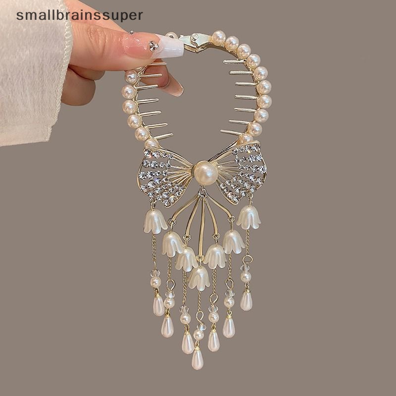 Kẹp Tóc Càng Cua Đính Nơ Phối Tua Rua Phong Cách Retro Hàn Quốc Cho Nữ