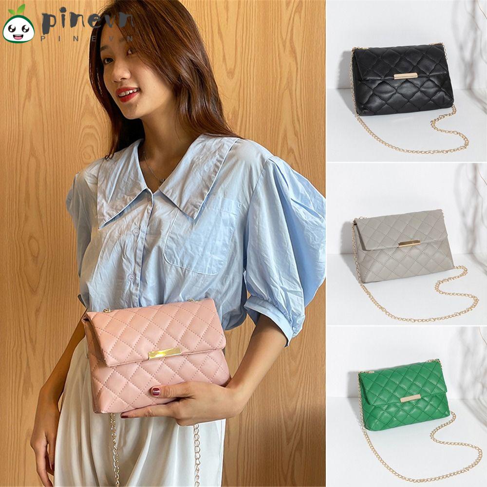 PINEVN Túi Xách Da PU Phối Dây Xích Thiết Kế Đơn Giản Cho Nữ