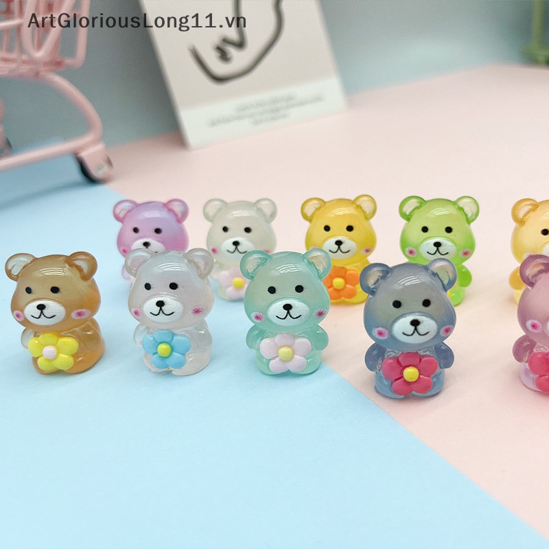 Set 2 Mô Hình Gấu Và Hoa Dạ Quang Mini Bằng Nhựa Resin Trang Trí Bảng Điều Khiển Xe Hơi / Nhà Cửa / Làm Quà Tặng