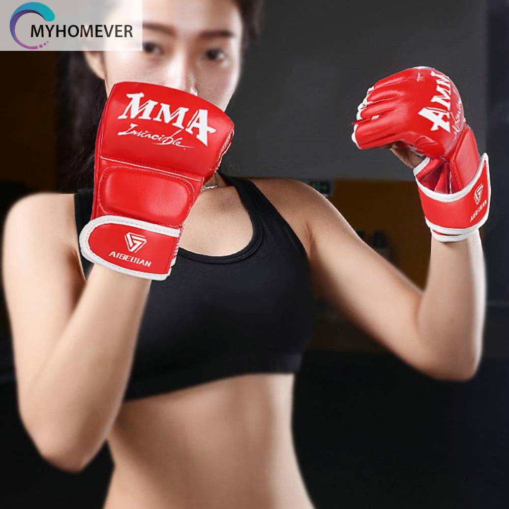 Găng Tay Hở Ngón Bằng Da PU Thoáng Khí Để Tập Boxing Tiện Dụng