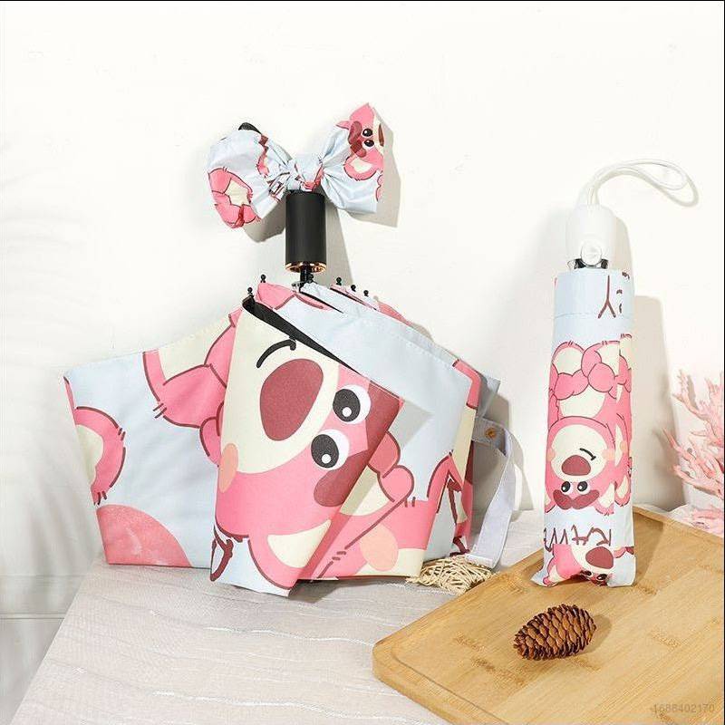 Dù Gấp 5 Khúc Chống Tia UV Bằng vinyl In Hoạt Hình Gấu Dâu Tây Dễ Thương BY3 YB3