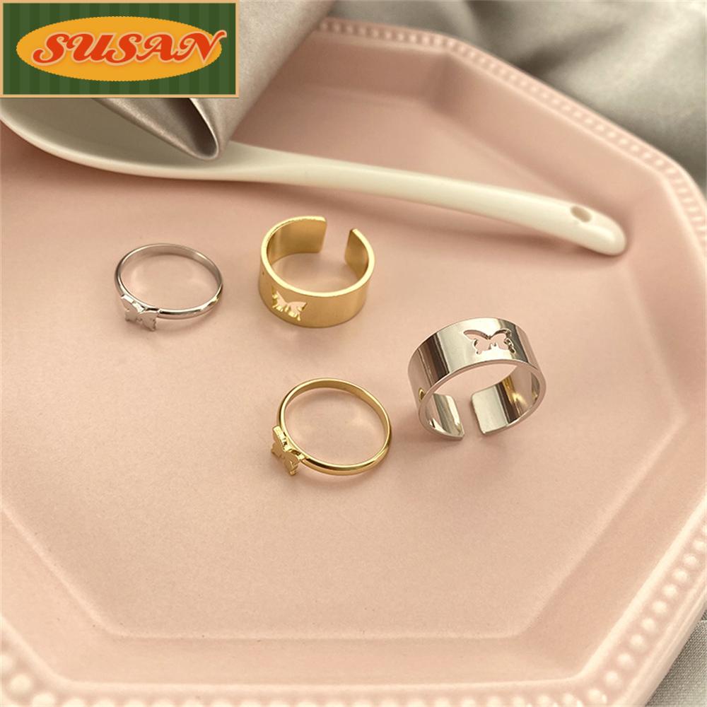 SUSANS Nhẫn Cặp Hình Bướm Lãng Mạn Có Thể Điều Chỉnh Kích Cỡ