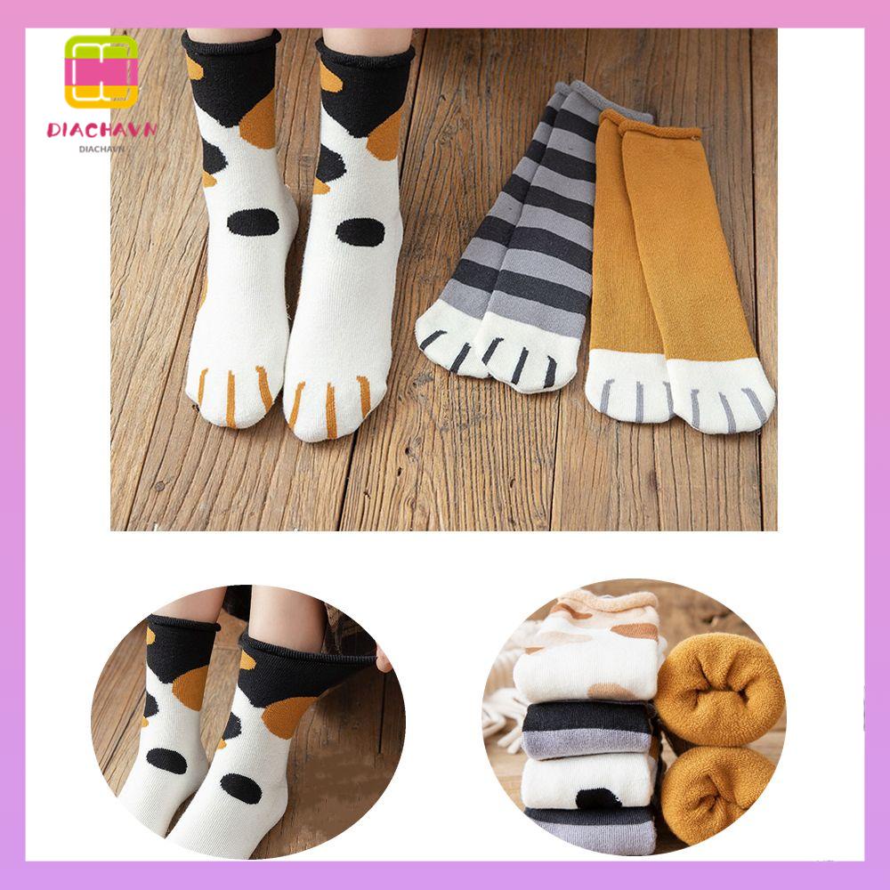 DIACHAVN Tất Cotton Hoạ Tiết Chân Mèo Giữ Ấm Cho Phái Nữ