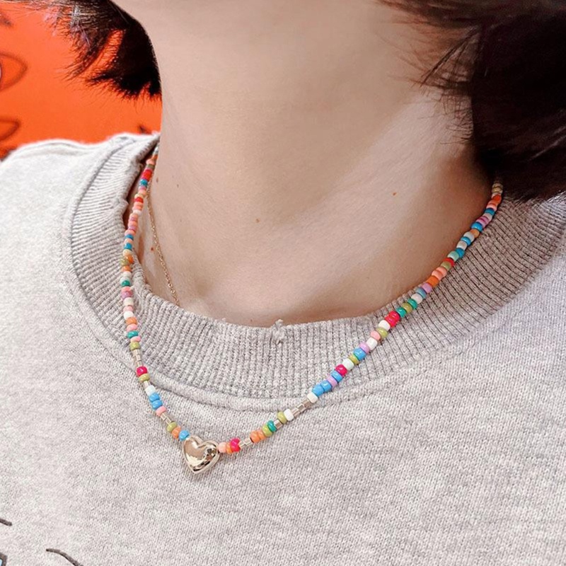 Vòng cổ Chuỗi Hạt Hình Trái Tim Màu Cầu Vồng Xinh Xắn Cho Nữ