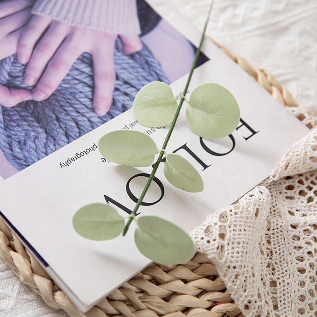 Nhánh Lá Bạch Đàn Nhân Tạo Màu Trắng / Xanh Lá Lâu Trôi Độc Đáo Trang Trí Nhà Cửa / Tiệc Cưới