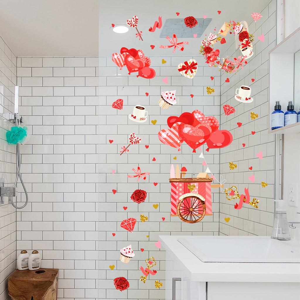 Bộ 2 Tấm Sticker Dán Kính Cửa Sổ DIY Nhiều Màu Sắc Trang Trí Cho Ngày Valentine