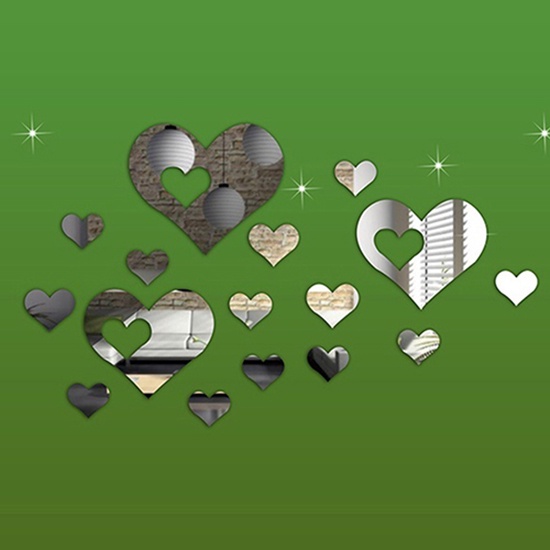 Set 16 Miếng Dán Tường Tráng Gương Hình Trái Tim 3D Sáng Tạo Trang Trí Nhà Cửa