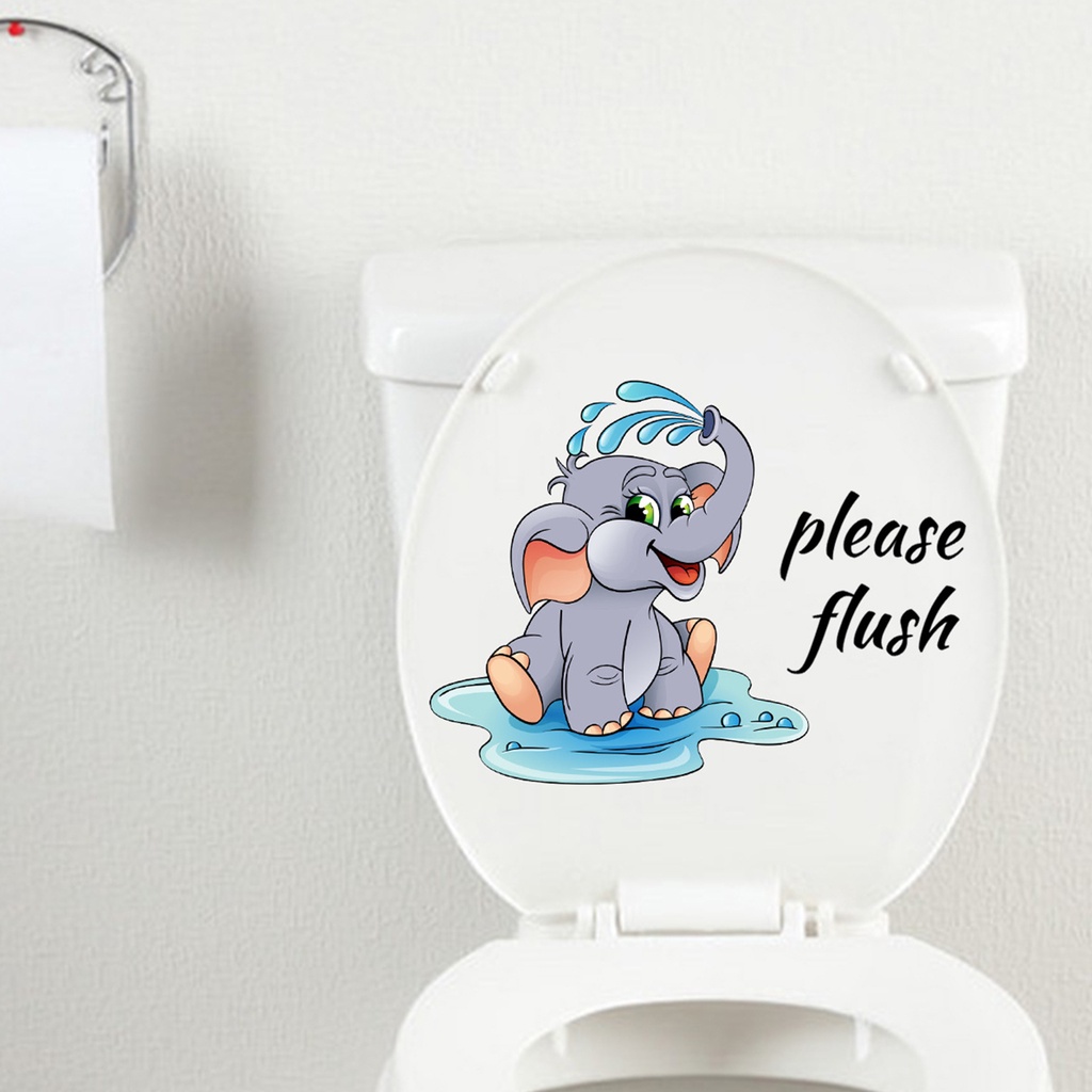 Miếng Dán Trang Trí Toilet Họa Tiết Chú Voi Hoạt Hình Tự Dính Chống Thấm Nước