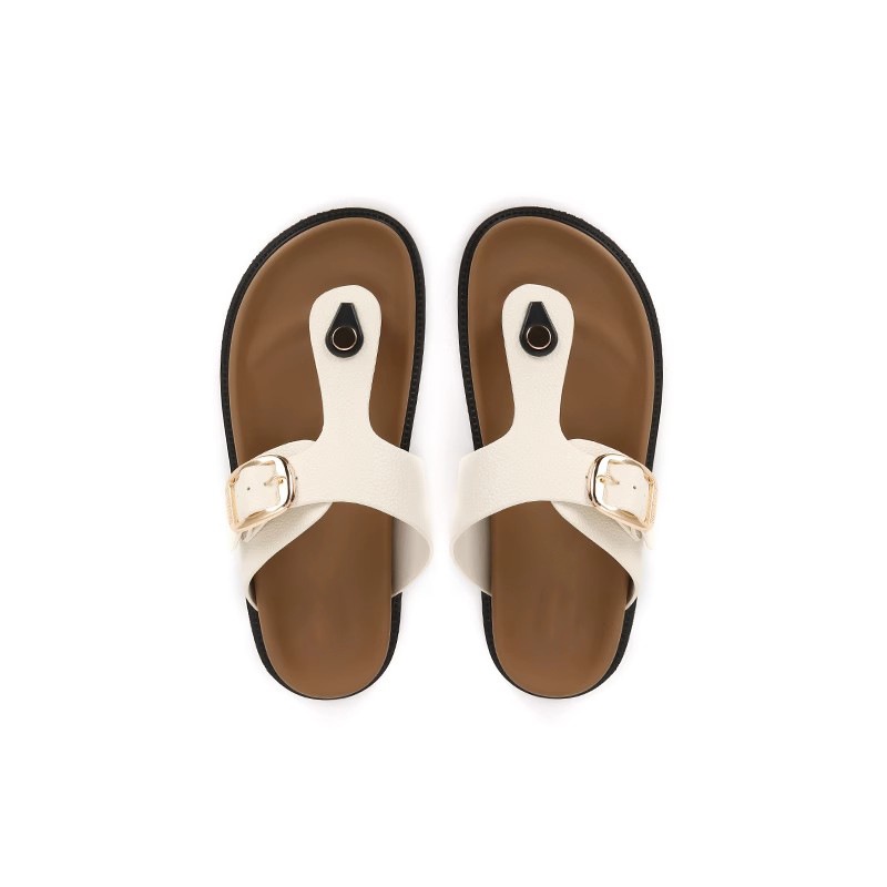 Duoya Tóc Thẳng ~ [Hàng Có Sẵn] [Hàng Có Sẵn] Dép Xỏ Ngón Bằng Da Mềm Mại Có Khóa Cài Dày Dặn Đi Biển Cho Nữ Miễn Phí Vận Chuyển