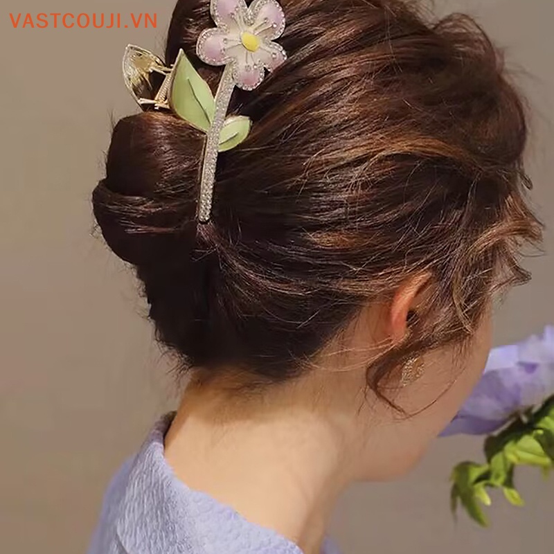 Kẹp Tóc Kim Loại Hình Hoa Màu Vàng Thanh Lịch Cho Nữ