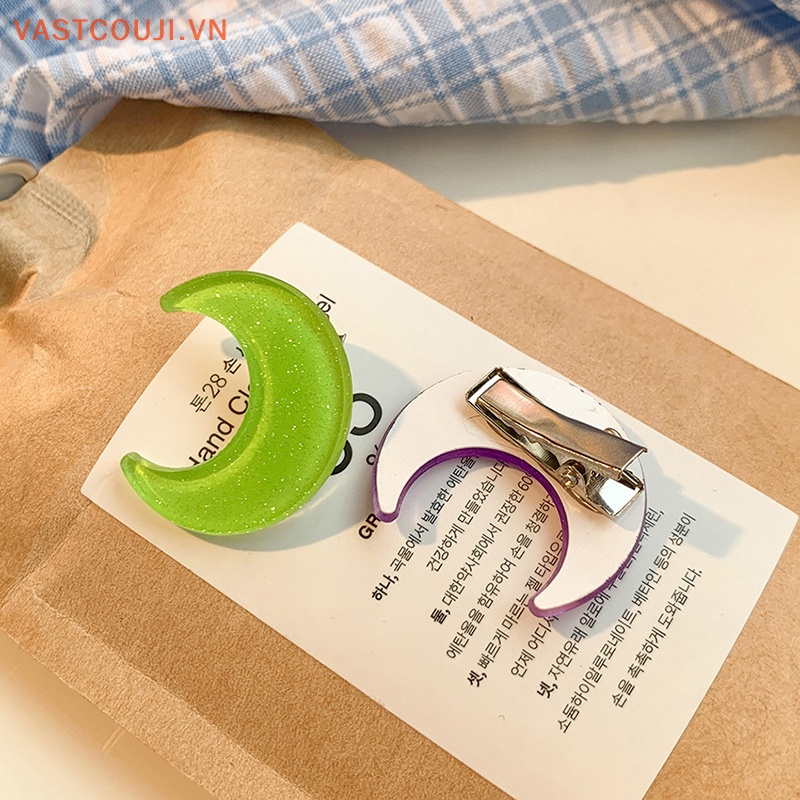Kẹp Tóc Hình Mặt Trăng Bằng Acrylic Màu Kẹo Ngọt Lấp Lánh