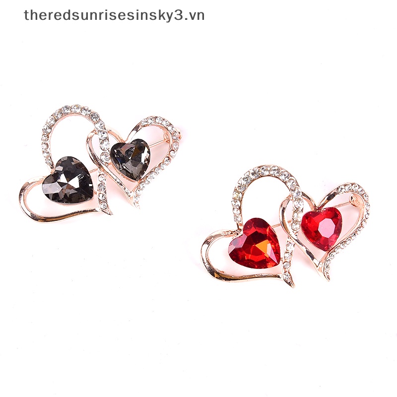 Ghim Cài Áo Hình Trái Tim Đôi Đính Đá Pha Lê Thời Trang