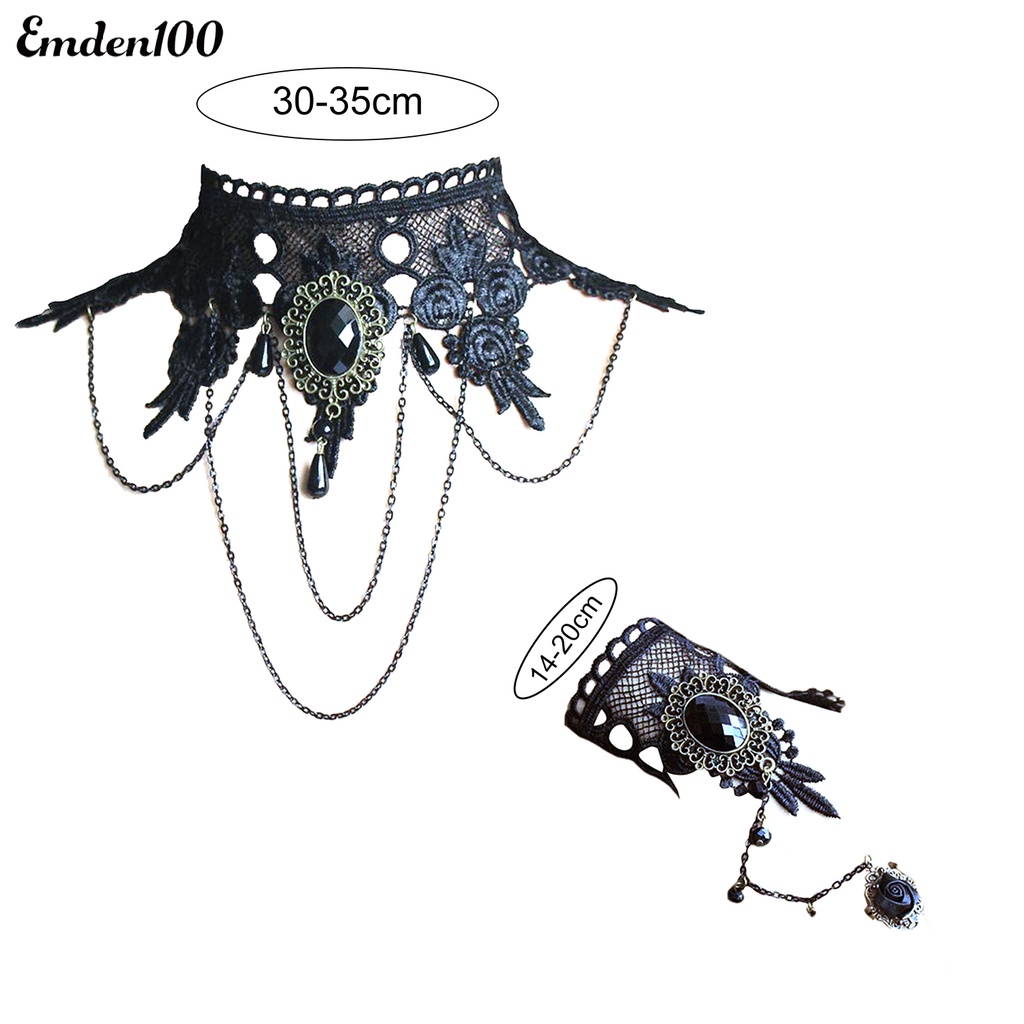 Set Vòng Cổ + Vòng Tay + Bông Tai Ren Hoa Đính Đá Sang Trọng Cho Nữ