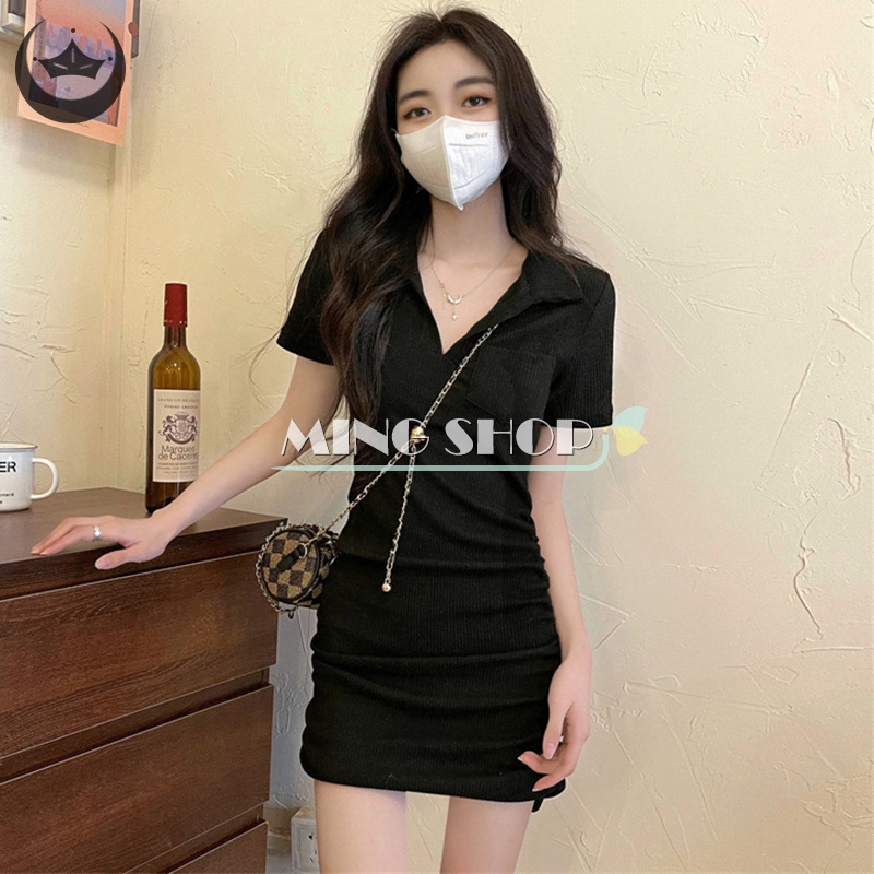 Đầm Tay Ngắn Cổ Chữ V Dáng Ôm Thời Trang Mùa Hè Quyến Rũ Cho Nữ