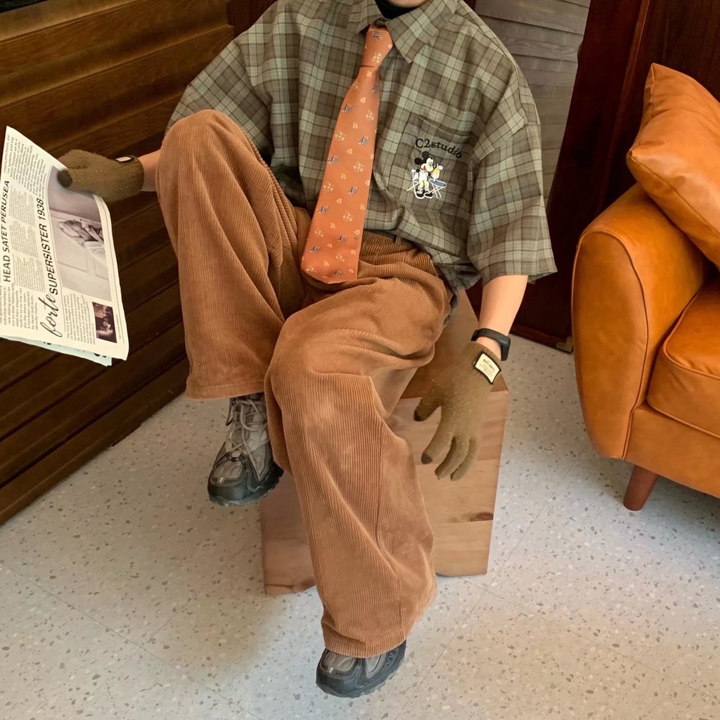 Áo Sơ Mi Tay Dài Dáng Rộng Họa Tiết Kẻ Sọc Màu Xanh Lá Phong Cách Hàn Quốc Thời Trang Mùa Hè Cho Nam