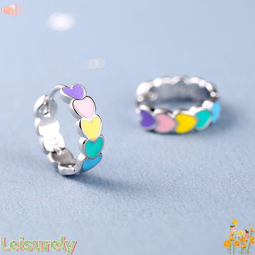 LEILY Bông Tai Mạ Bạc Hình Cầu Vồng Thời Trang Hoops