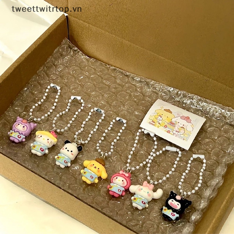 1 Móc Khóa Hình Mèo Kuromi Melody Cinnamoroll Pochacco KT Pom Pom Dễ Thương