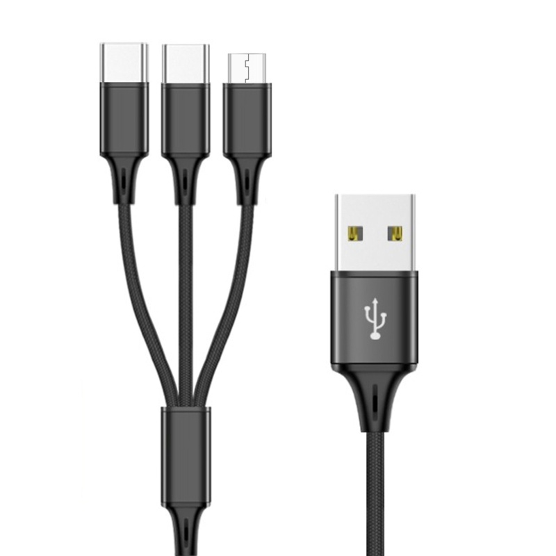 Dây Cáp Bện Nylon Chuyển Đổi USB Sang 1x Micro USB 2x Type-C