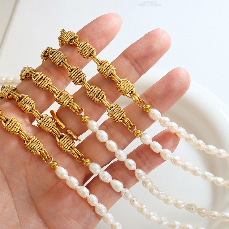 Vòng cổ Đồng Thau Đính Ngọc Trai Tự Nhiên Thời Trang Sáng Tạo