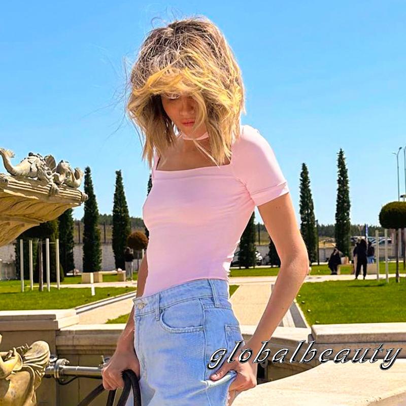 Bộ Áo Liền Quần Tam Giác Tay Ngắn Hở Vai Màu Sắc Trơn Dành Cho Nữ