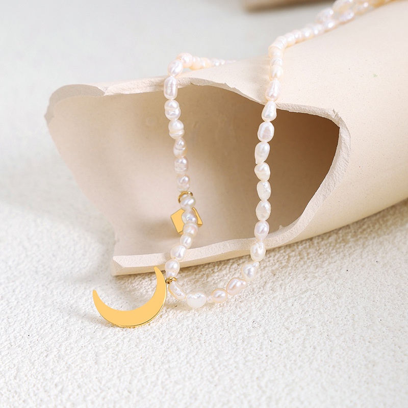 Vòng cổ Bằng Thép Titan Đính Ngọc Trai Tự Nhiên Không Màu Phong Cách Âu Mỹ Thanh Lịch Thời Trang Cho Nữ