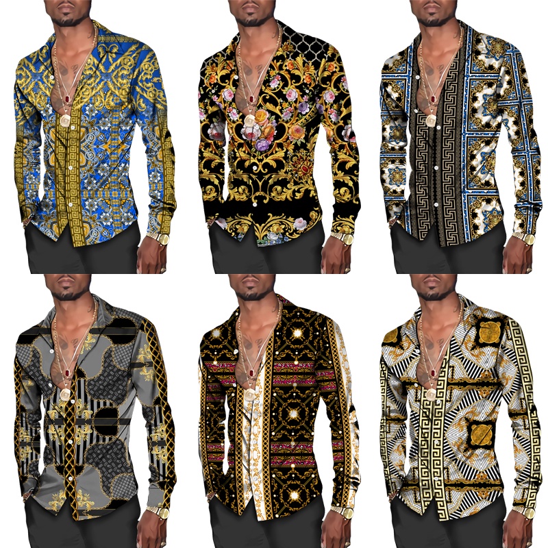 Mới Áo Sơ Mi Tay Dài Cổ Bẻ In Họa Tiết Phong Cách Hip Hop Thời Trang Đường Phố Cho Nam