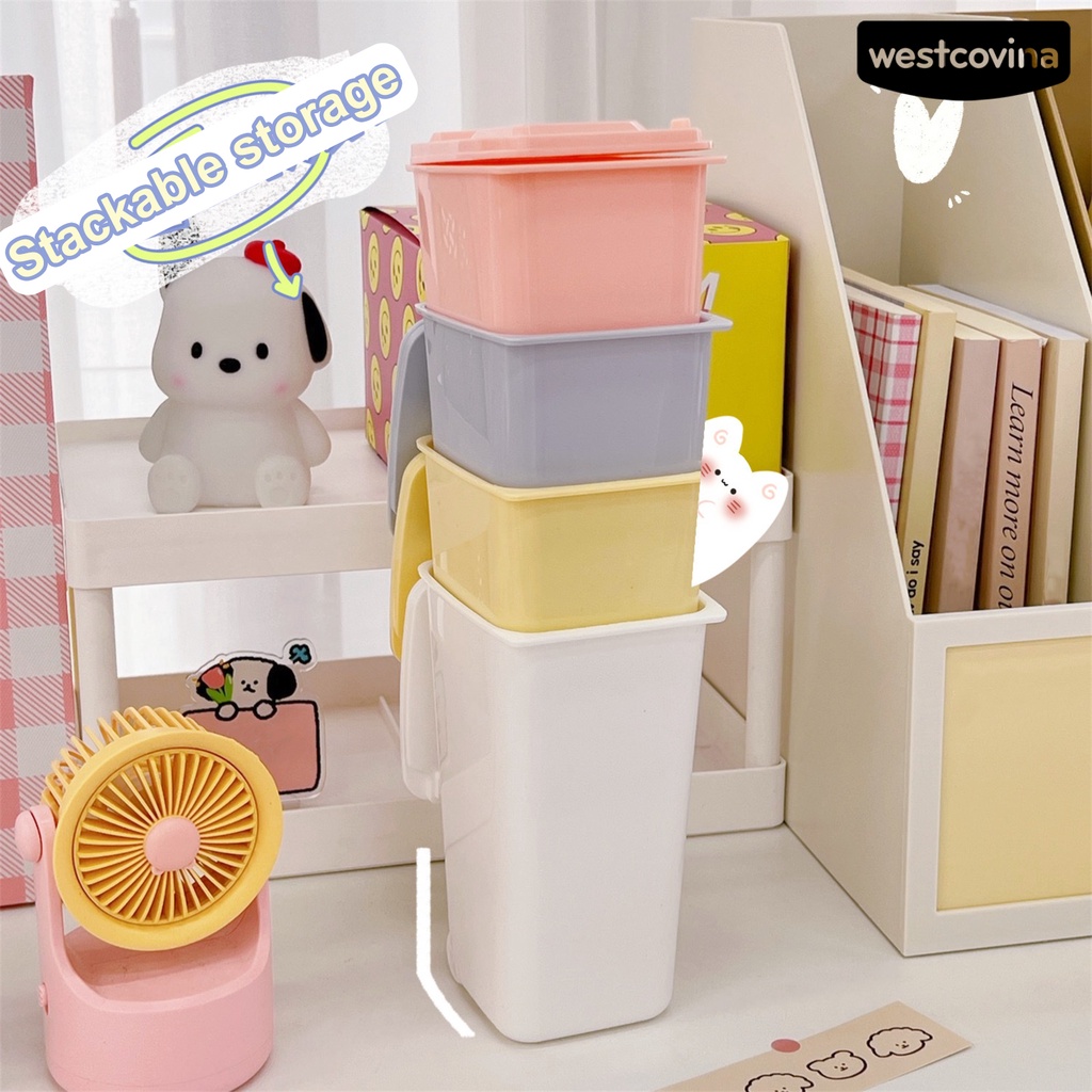 [WSTN] [WSTN]✎Thùng Rác Để Bàn Cỡ Lớn In Họa Tiết Hoạt Hình Có Nắp Đậy Tiện Dụng Ốp
