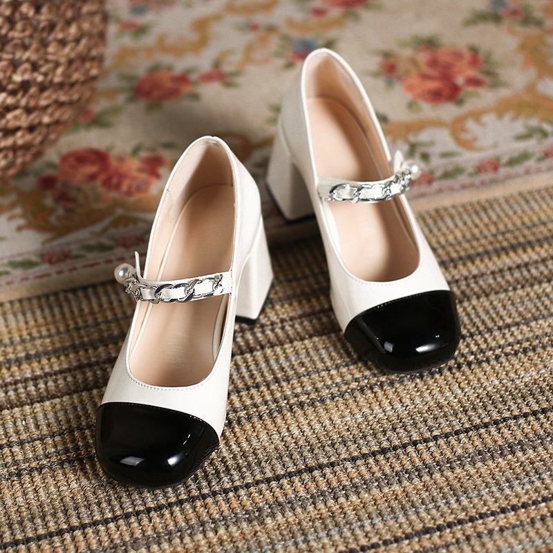 Giày cao gót 7cm đế vuông quai ngọc trẻ trung cute