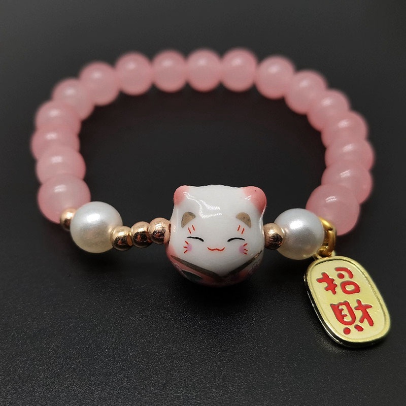 Vòng Tay Chuỗi Hạt Sứ Hình Mèo May Mắn Nhiều Màu