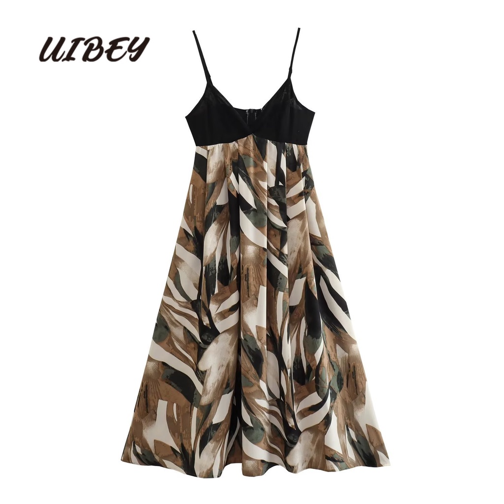 Uibey Đầm Lưng Cao Cổ Chữ V In Họa Tiết Xinh Xắn 4264