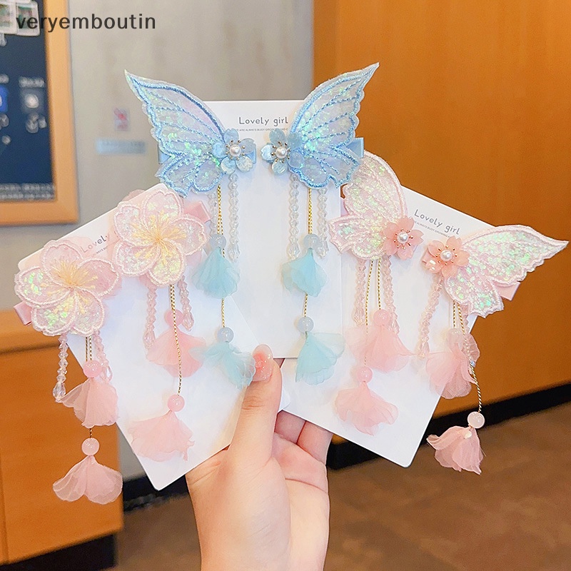 1 Cặp Trâm Cài Tóc Tua Rua Thêu Hoa Bướm Handmade Thời Trang Cho Nữ