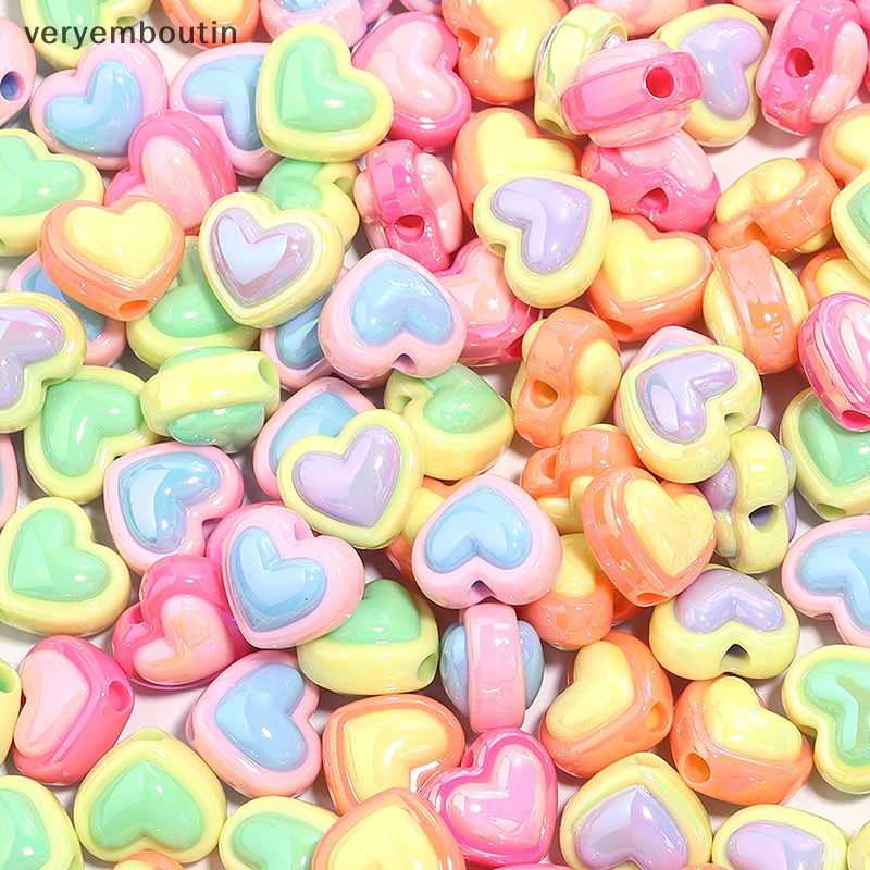 Set 10 Hạt Xỏ Lỗ Hình Trái Tim Nhiều Màu Sắc Làm Trang Sức / Điện Thoại / Vòng Tay Diy