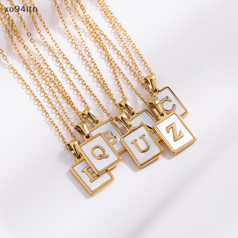 Tn Vòng cổ Mạ Vàng Mặt Vuông Khắc Chữ Mother of Pearl Bằng Thép Không Gỉ Đơn Giản Cho Nữ