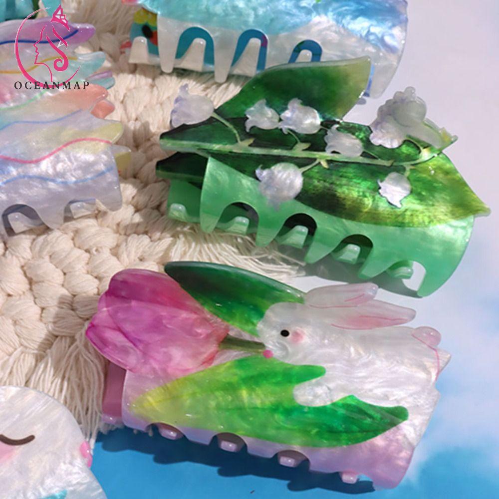 OCEANMAP Kẹp Tóc Móng Vuốt In Họa Tiết Hoa Lan Sứa Biển Động Vật Hình Học Thời Trang