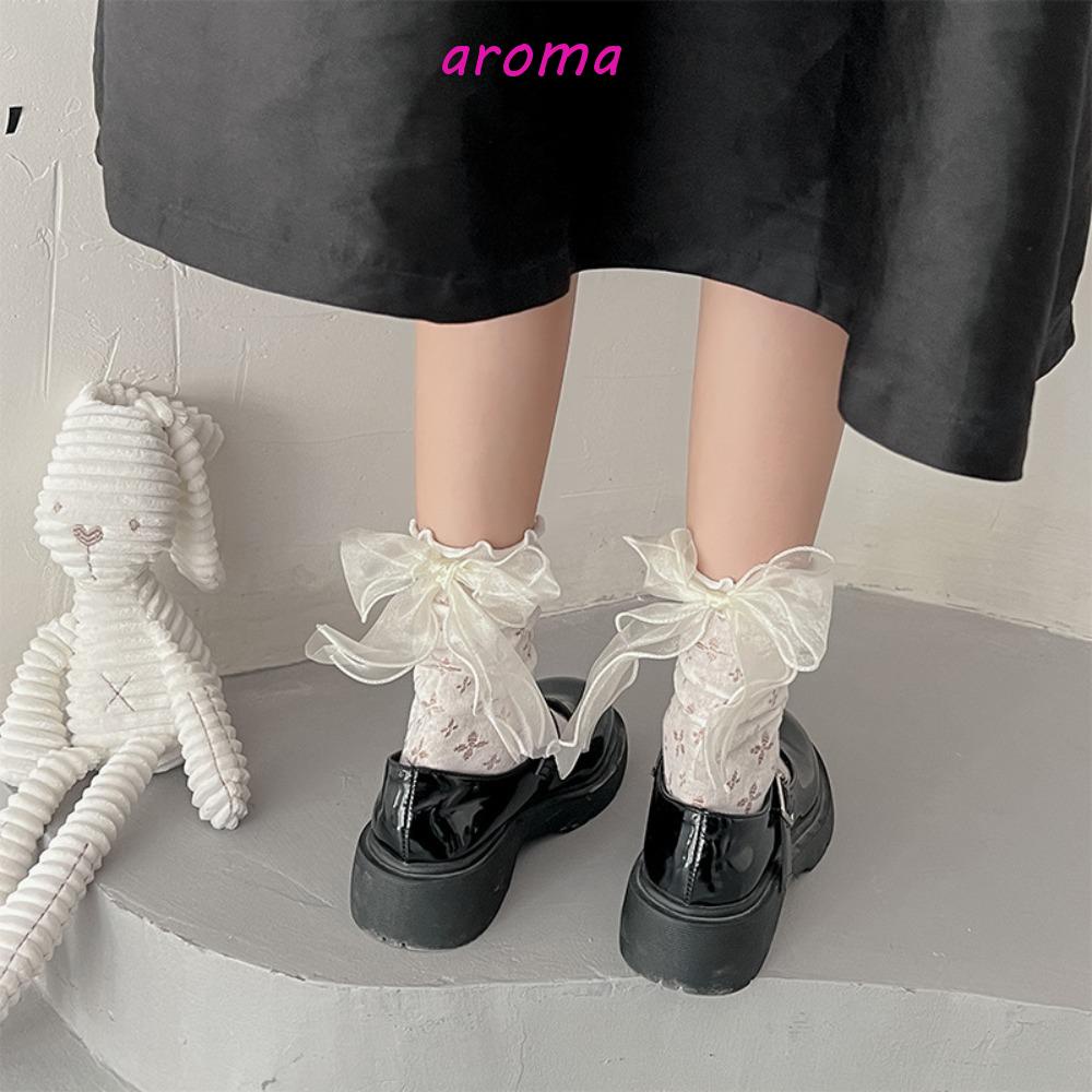 AROMA Tất Cotton Phối Nơ Thời Trang Đơn Giản Dành Cho Nữ