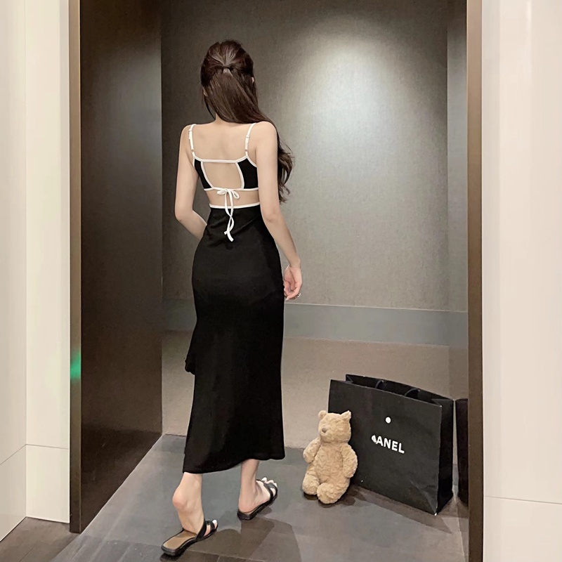 Đầm Hai Dây Dáng Dài Xẻ Tà Thời Trang Mùa Hè 2023 Phong Cách Retro Mỹ Cho Nữ
