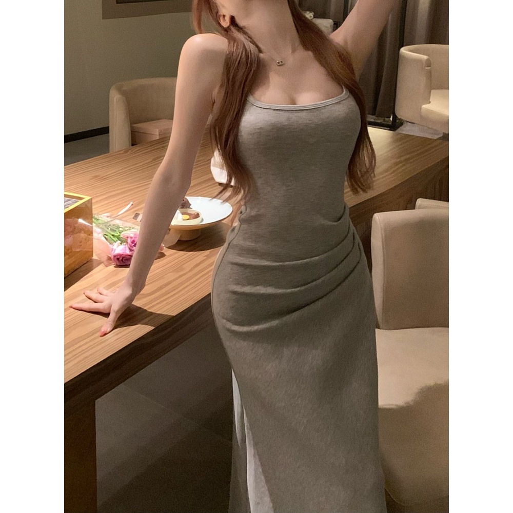 Đầm Dây Rút Dài Xếp Ly Màu Sắc Ngọt Ngào Phong Cách Hàn Quốc Thời Trang